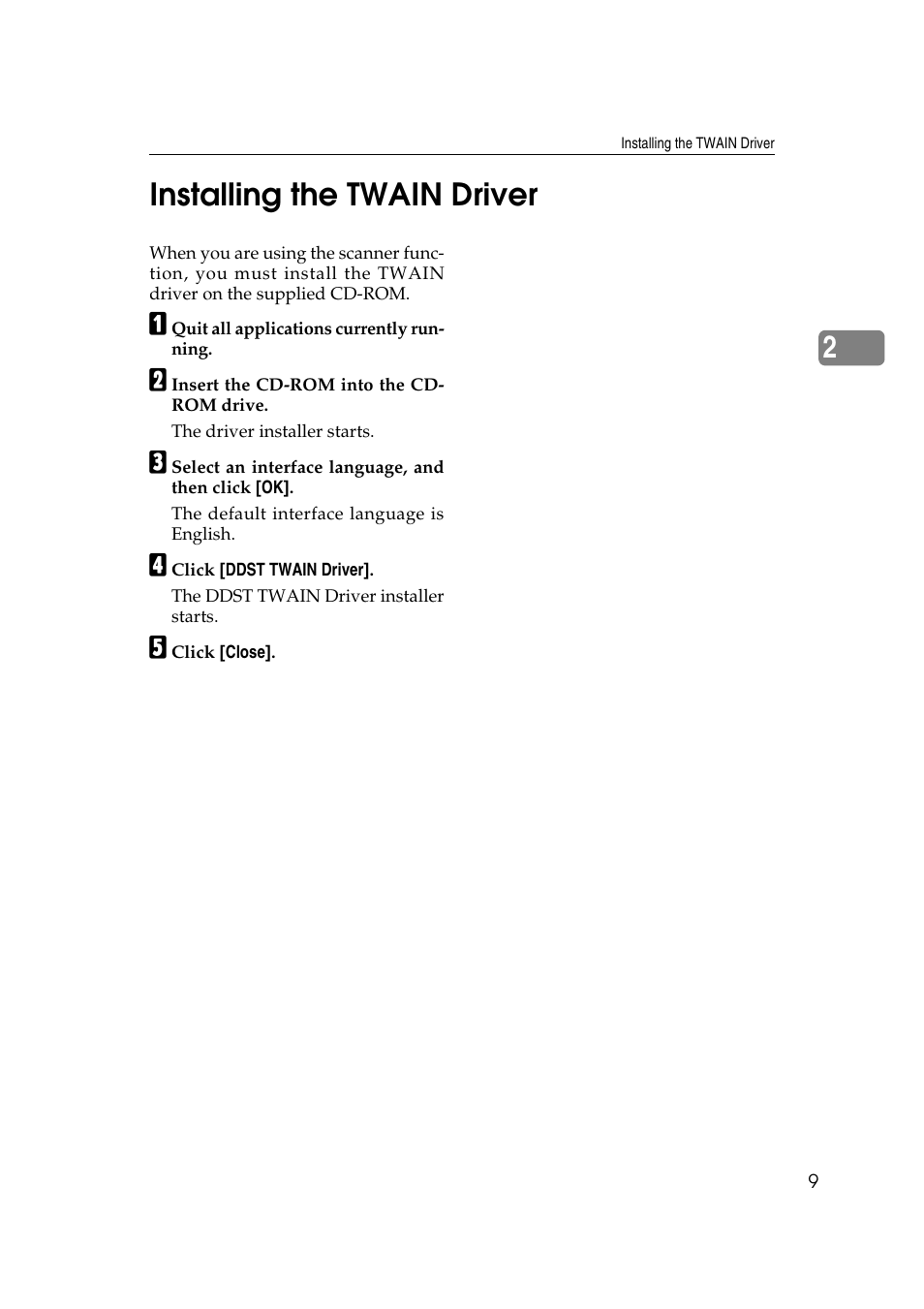 Installing the twain driver, 2installing the twain driver | Ricoh DDST A User Manual | Page 15 / 56