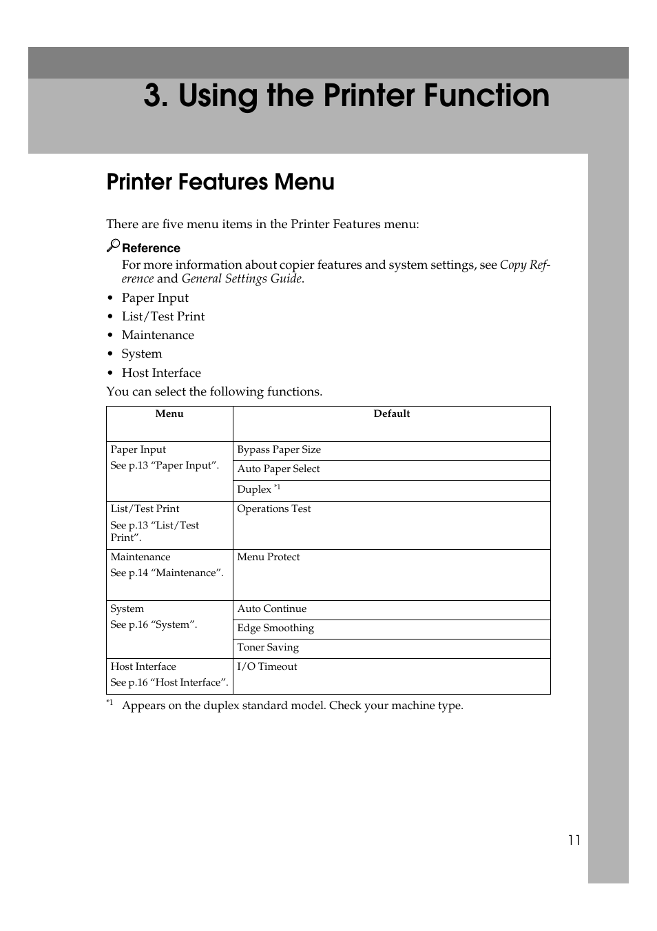 Using the printer function, Printer features menu | Ricoh DDST A User Manual | Page 17 / 56