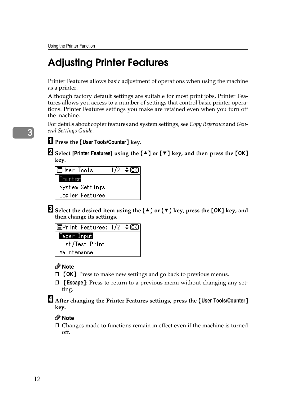 Adjusting printer features, 3adjusting printer features | Ricoh DDST A User Manual | Page 18 / 56