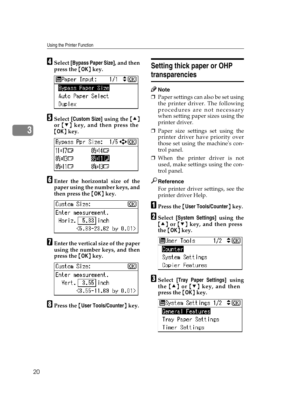 Setting thick paper or ohp transparencies, E p.20 “setting thick paper or ohp transparencies | Ricoh DDST A User Manual | Page 26 / 56