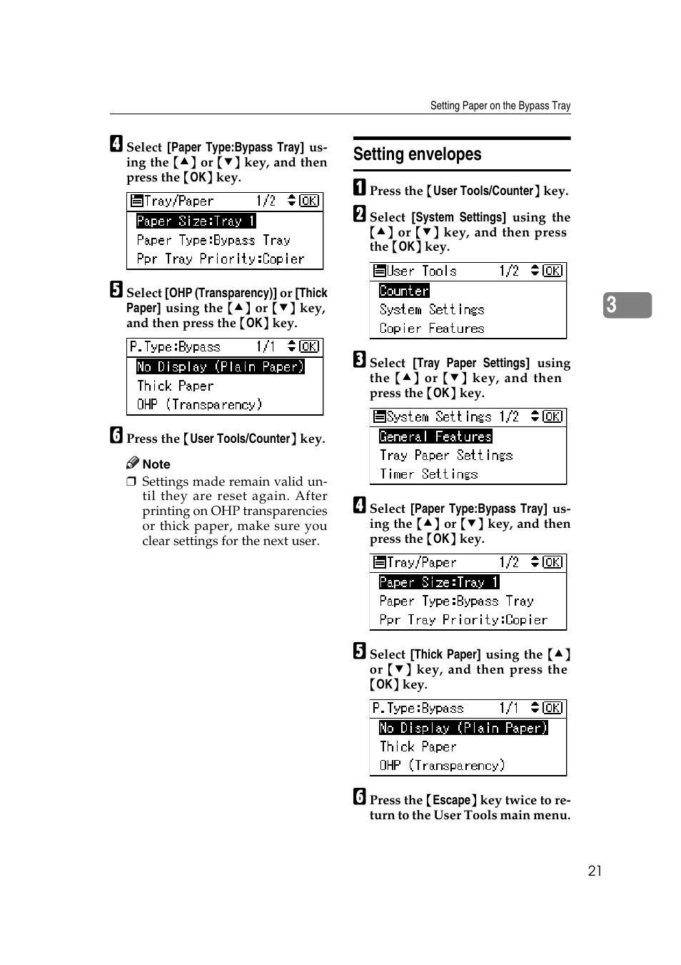 Setting envelopes, P.21 “setting envelopes | Ricoh DDST A User Manual | Page 27 / 56
