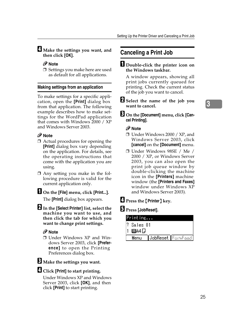 Making settings from an application, Canceling a print job | Ricoh DDST A User Manual | Page 31 / 56