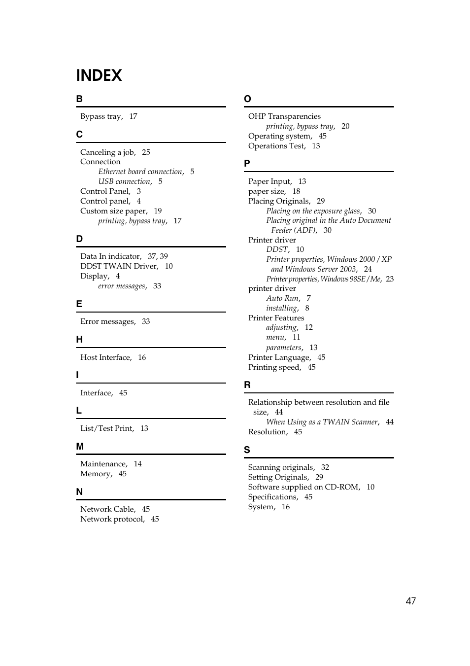 Index | Ricoh DDST A User Manual | Page 53 / 56