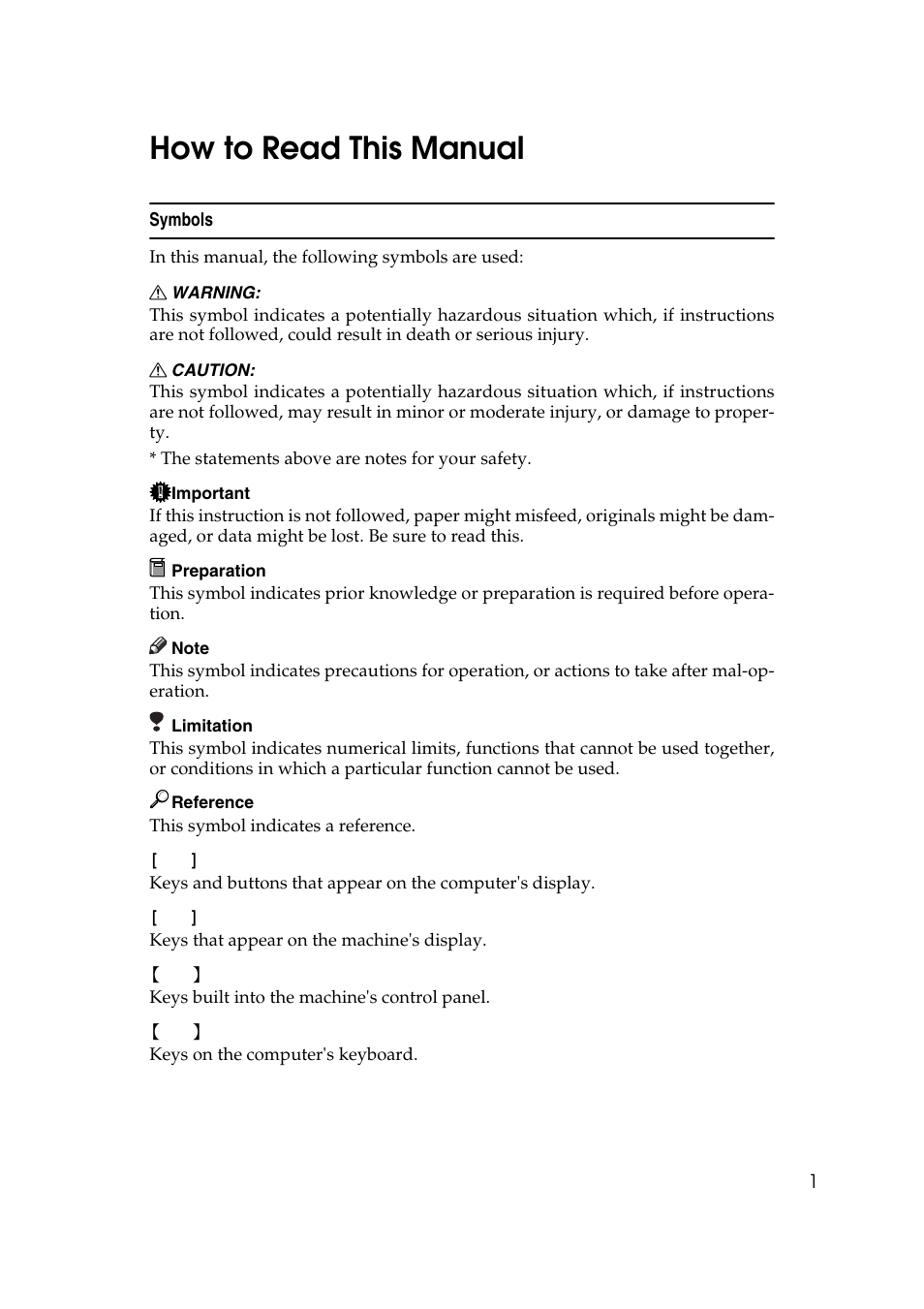 How to read this manual, Symbols | Ricoh DDST A User Manual | Page 7 / 56