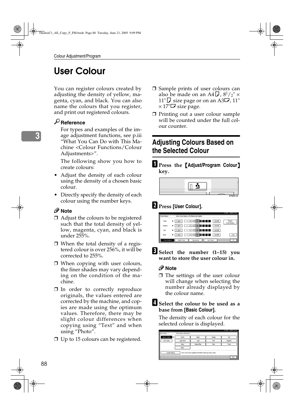 3user colour, Adjusting colours based on the selected colour | Ricoh Aficio 3232C User Manual | Page 102 / 156