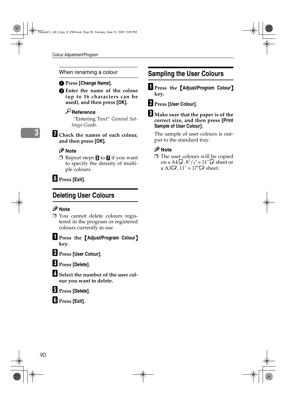 Deleting user colours, Sampling the user colours | Ricoh Aficio 3232C User Manual | Page 104 / 156