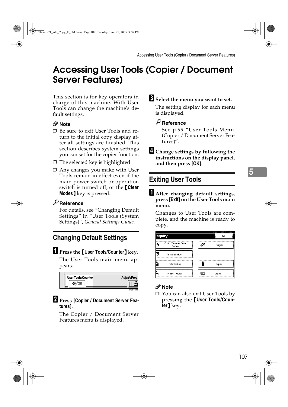 Changing default settings, Exiting user tools | Ricoh Aficio 3232C User Manual | Page 121 / 156