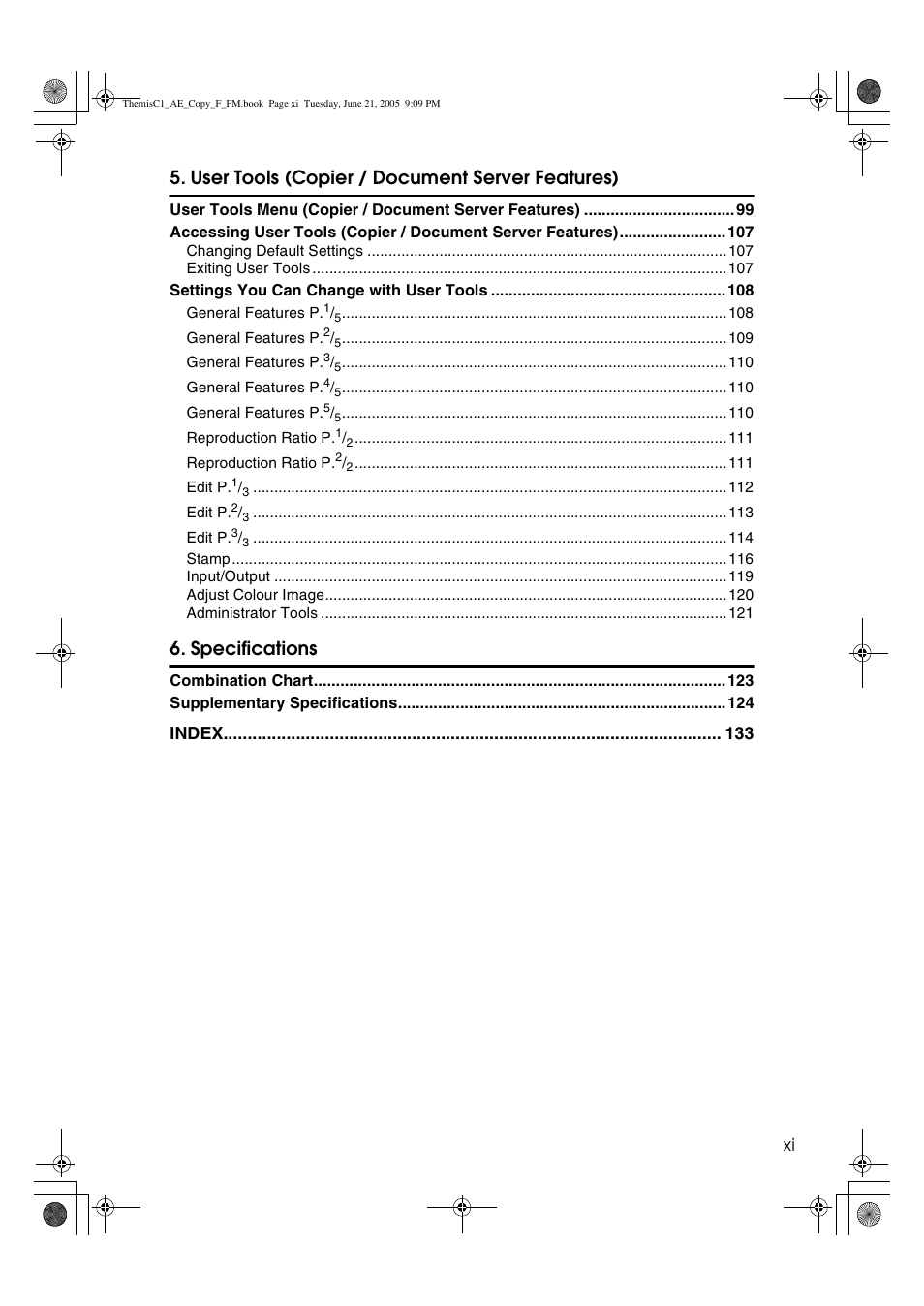 User tools (copier / document server features), Specifications | Ricoh Aficio 3232C User Manual | Page 13 / 156