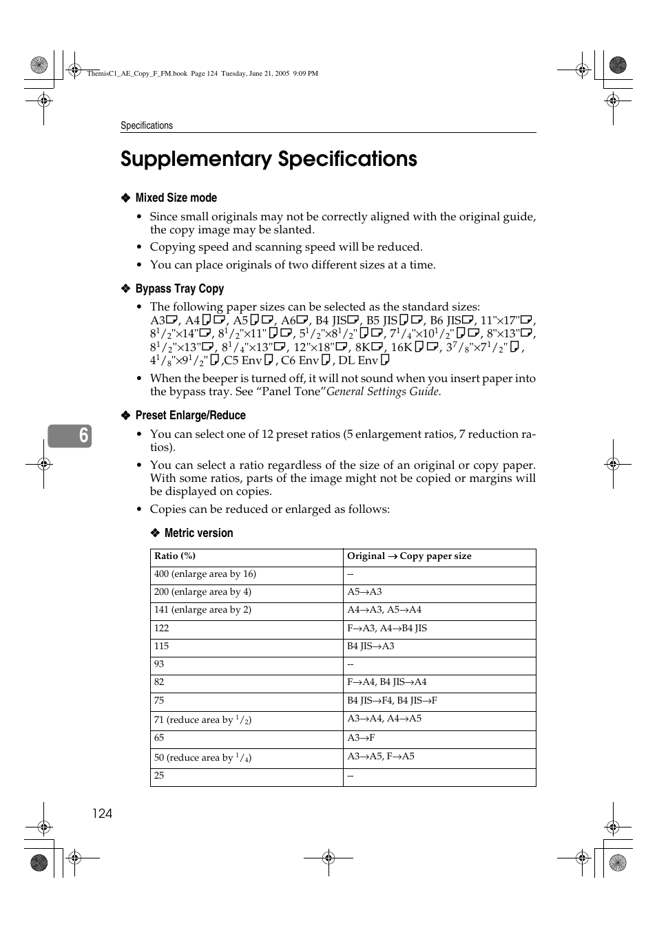 6supplementary specifications | Ricoh Aficio 3232C User Manual | Page 138 / 156