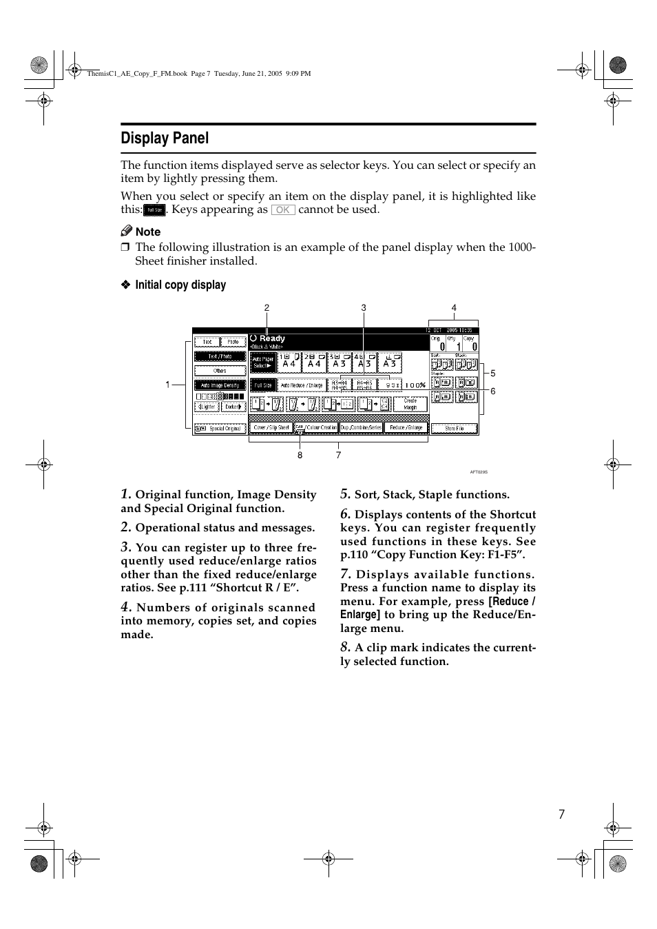 Display panel | Ricoh Aficio 3232C User Manual | Page 21 / 156