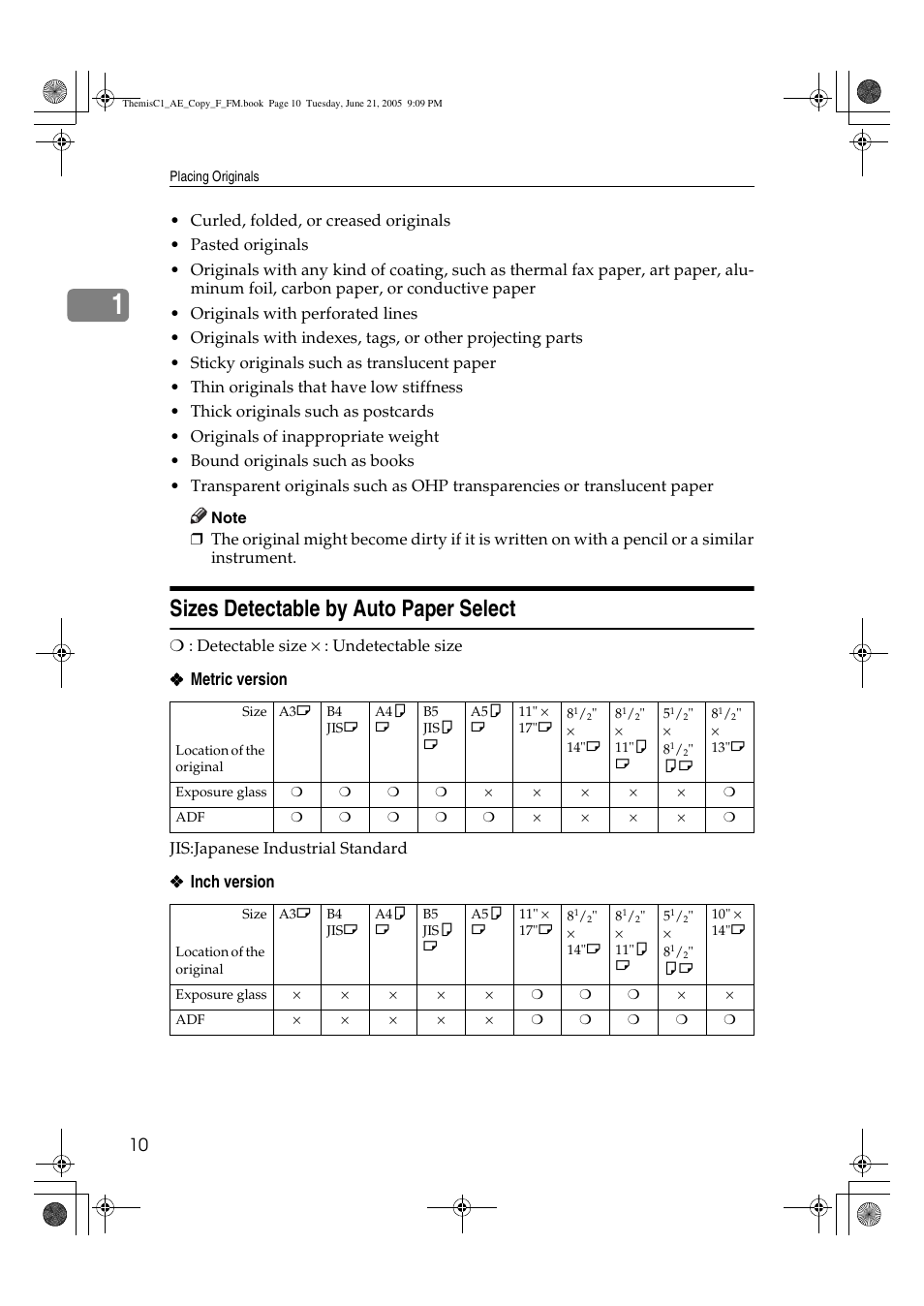 Sizes detectable by auto paper select | Ricoh Aficio 3232C User Manual | Page 24 / 156