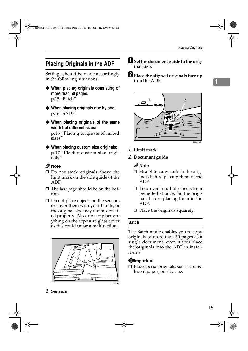 Placing originals in the adf | Ricoh Aficio 3232C User Manual | Page 29 / 156