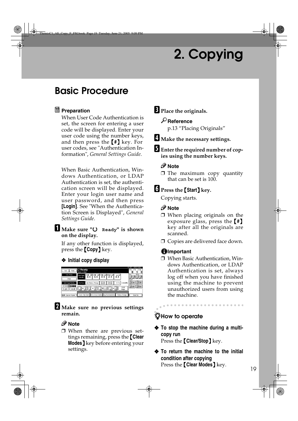 Copying, Basic procedure | Ricoh Aficio 3232C User Manual | Page 33 / 156