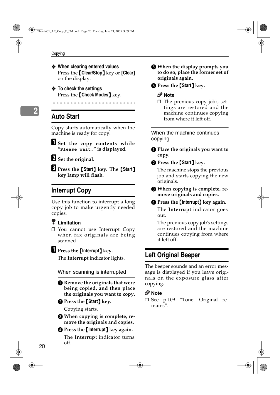 Auto start, Interrupt copy, Left original beeper | Ricoh Aficio 3232C User Manual | Page 34 / 156