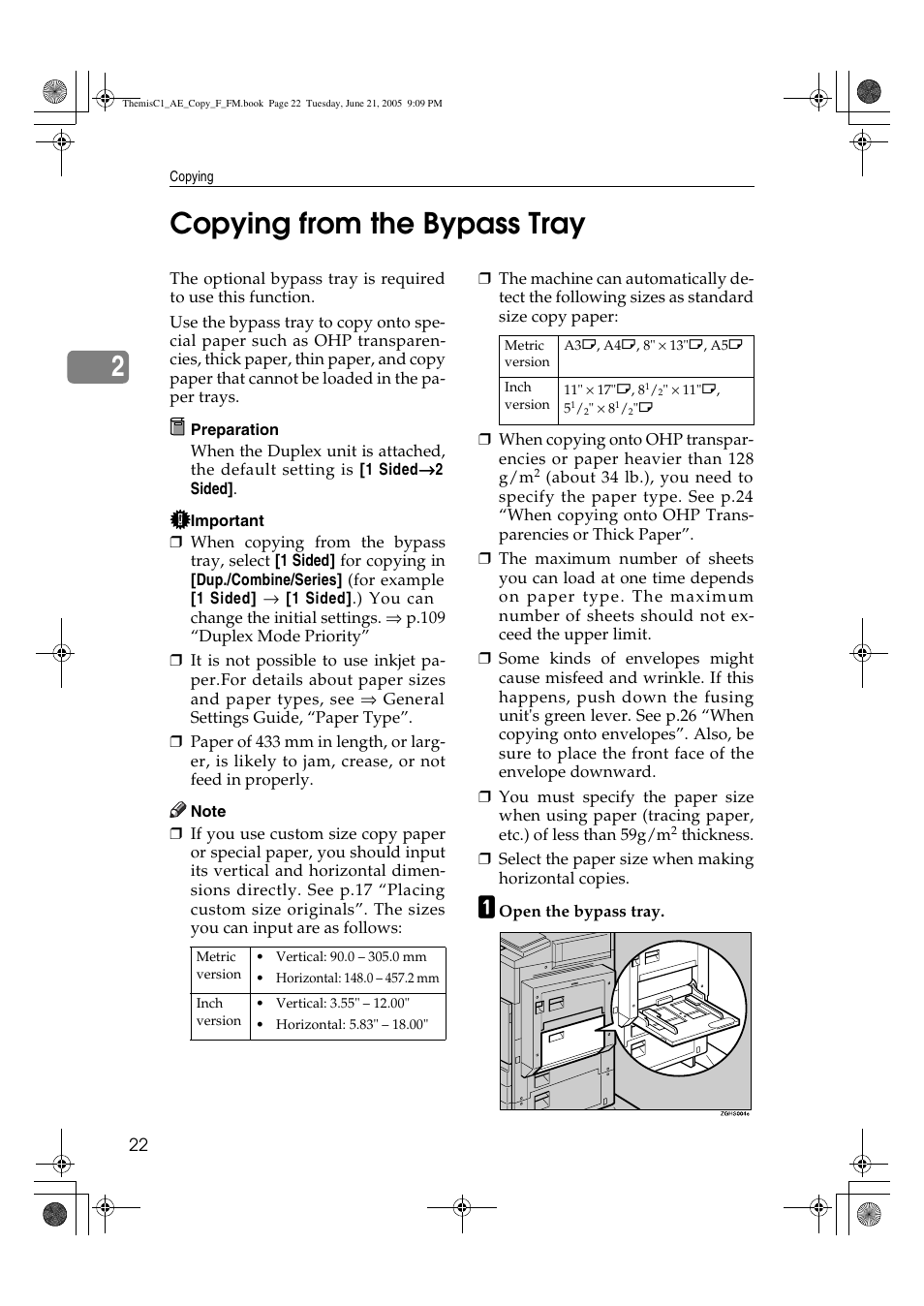 2copying from the bypass tray | Ricoh Aficio 3232C User Manual | Page 36 / 156