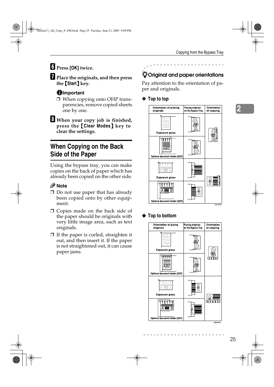 When copying on the back side of the paper | Ricoh Aficio 3232C User Manual | Page 39 / 156