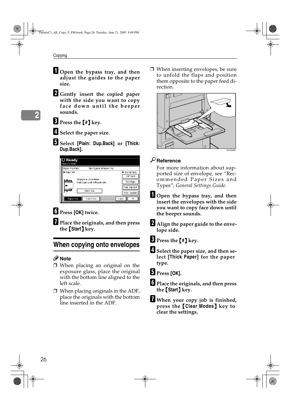 When copying onto envelopes | Ricoh Aficio 3232C User Manual | Page 40 / 156
