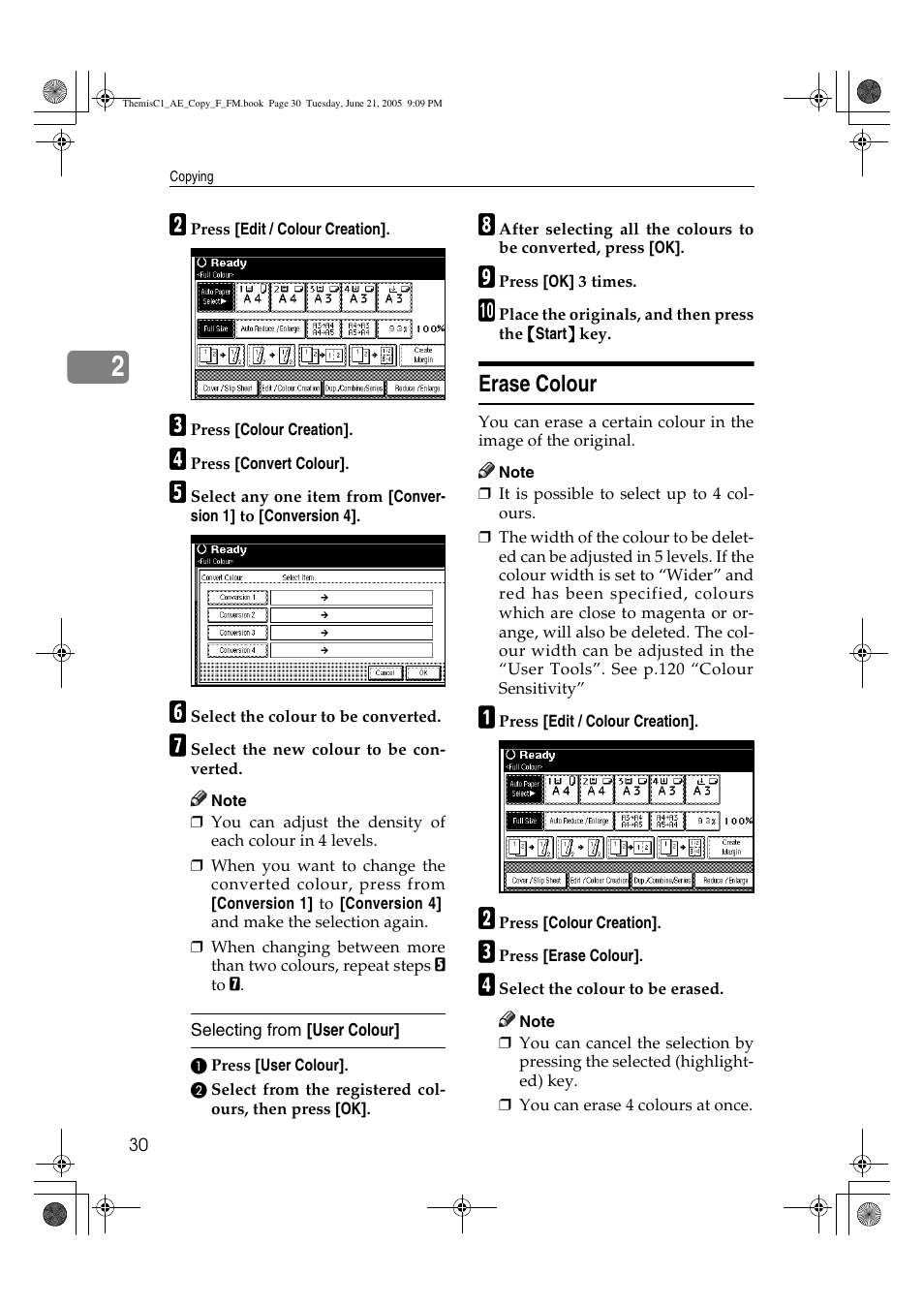 Erase colour | Ricoh Aficio 3232C User Manual | Page 44 / 156