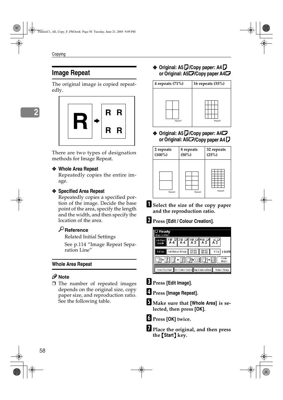 Image repeat | Ricoh Aficio 3232C User Manual | Page 72 / 156