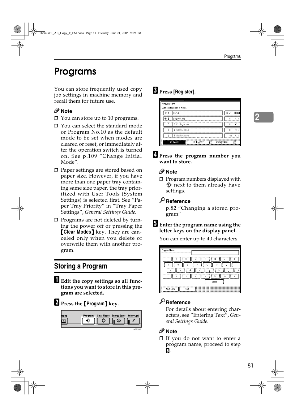 2programs, Storing a program | Ricoh Aficio 3232C User Manual | Page 95 / 156