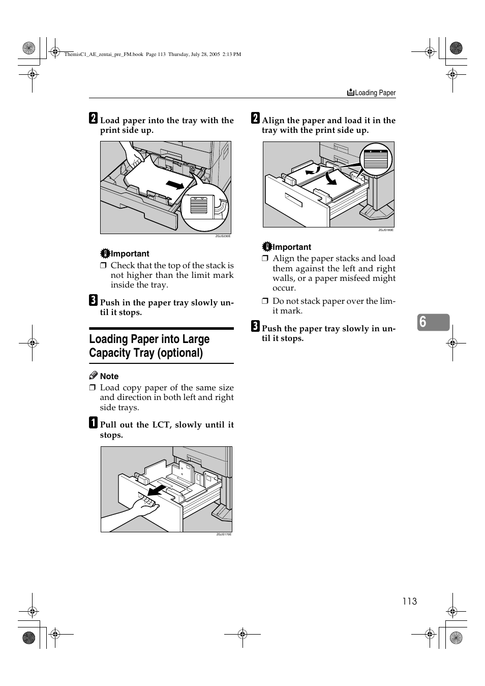 Loading paper into large capacity tray (optional) | Ricoh Aficio LD132c User Manual | Page 125 / 188