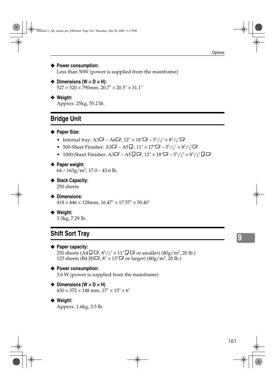 Bridge unit, Shift sort tray | Ricoh Aficio LD132c User Manual | Page 173 / 188