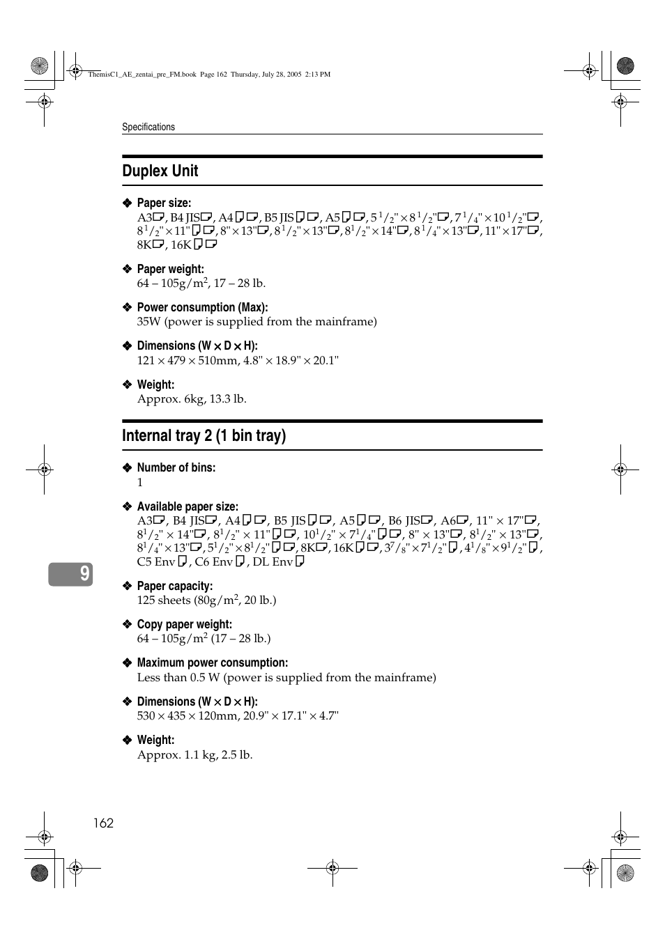 Duplex unit, Internal tray 2 (1 bin tray) | Ricoh Aficio LD132c User Manual | Page 174 / 188