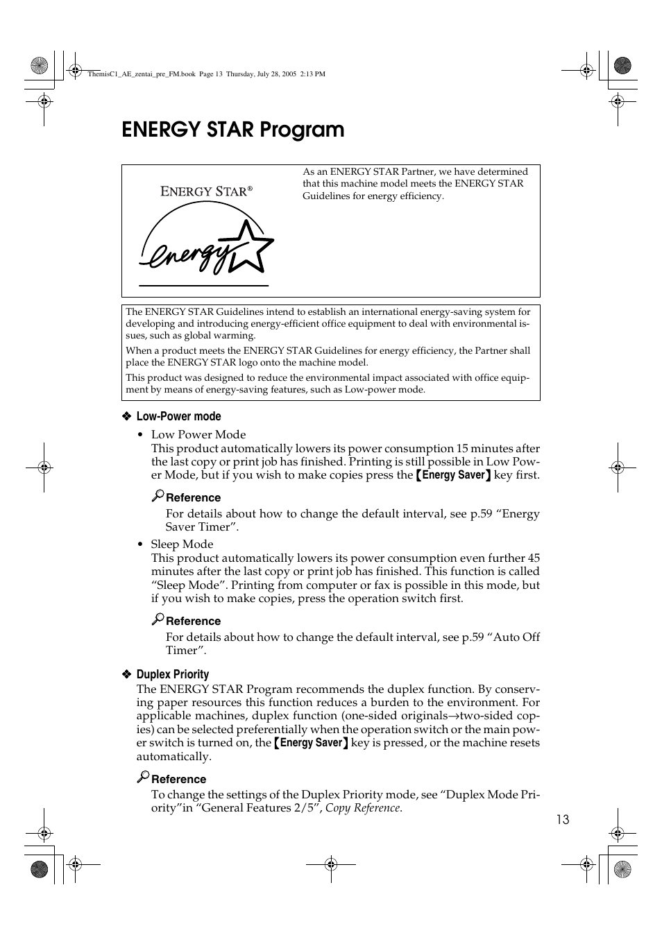 Energy star program | Ricoh Aficio LD132c User Manual | Page 25 / 188