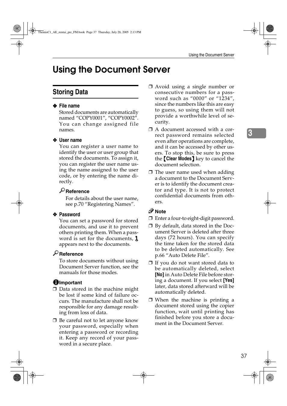 3using the document server, Storing data | Ricoh Aficio LD132c User Manual | Page 49 / 188