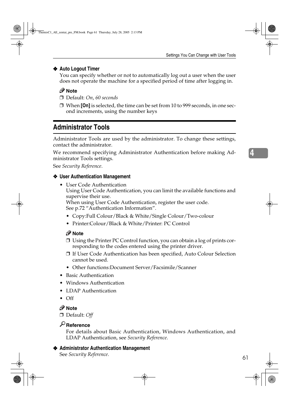 Administrator tools | Ricoh Aficio LD132c User Manual | Page 73 / 188
