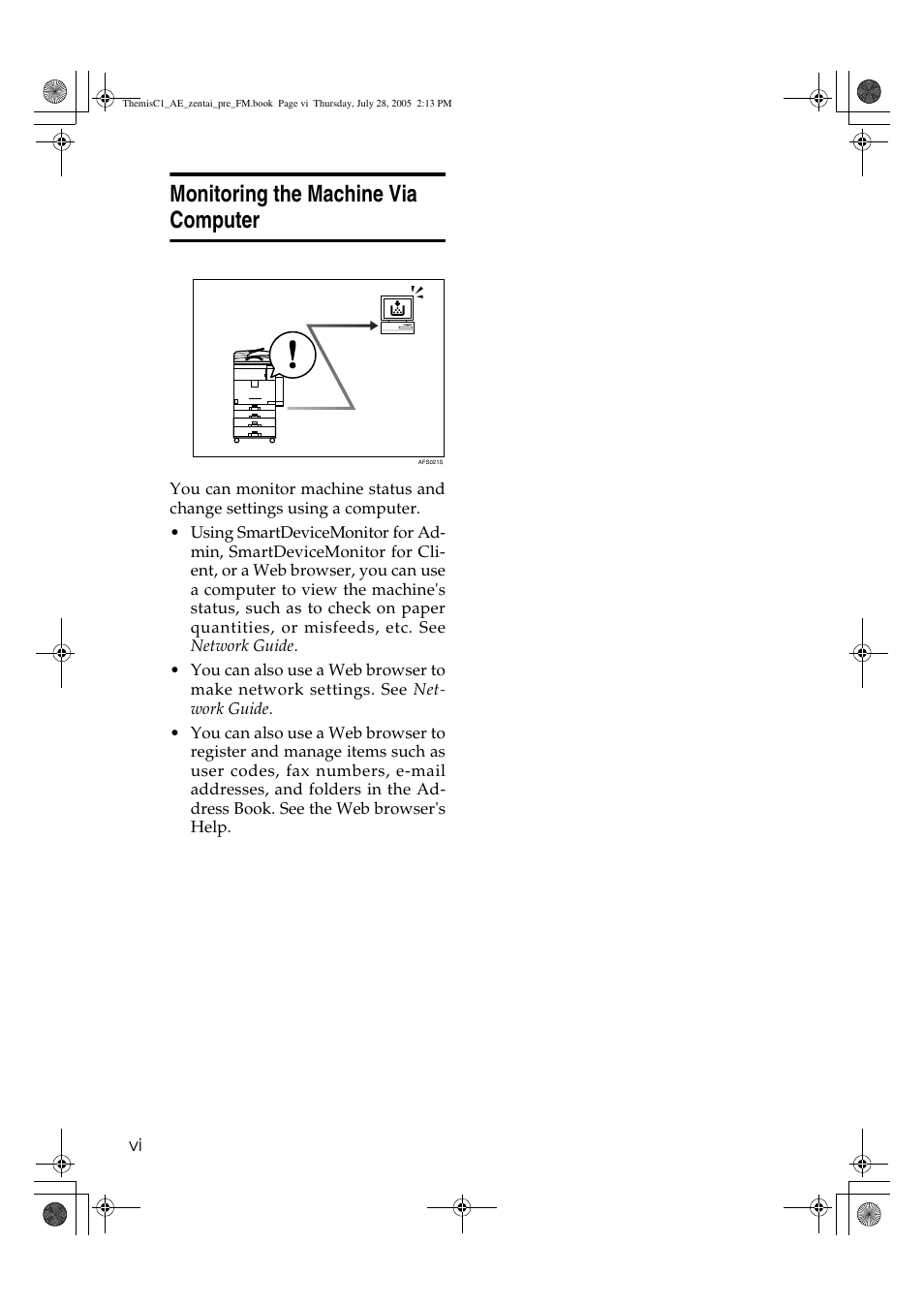 Monitoring the machine via computer | Ricoh Aficio LD132c User Manual | Page 8 / 188