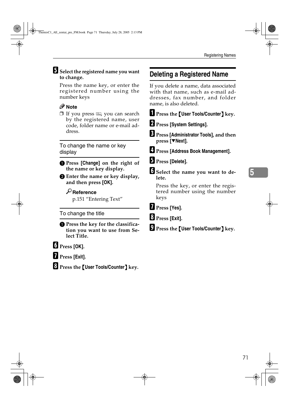Deleting a registered name | Ricoh Aficio LD132c User Manual | Page 83 / 188