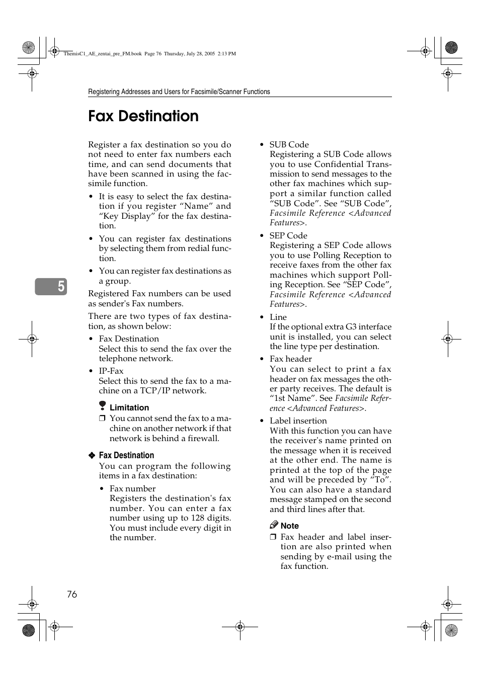 5fax destination | Ricoh Aficio LD132c User Manual | Page 88 / 188