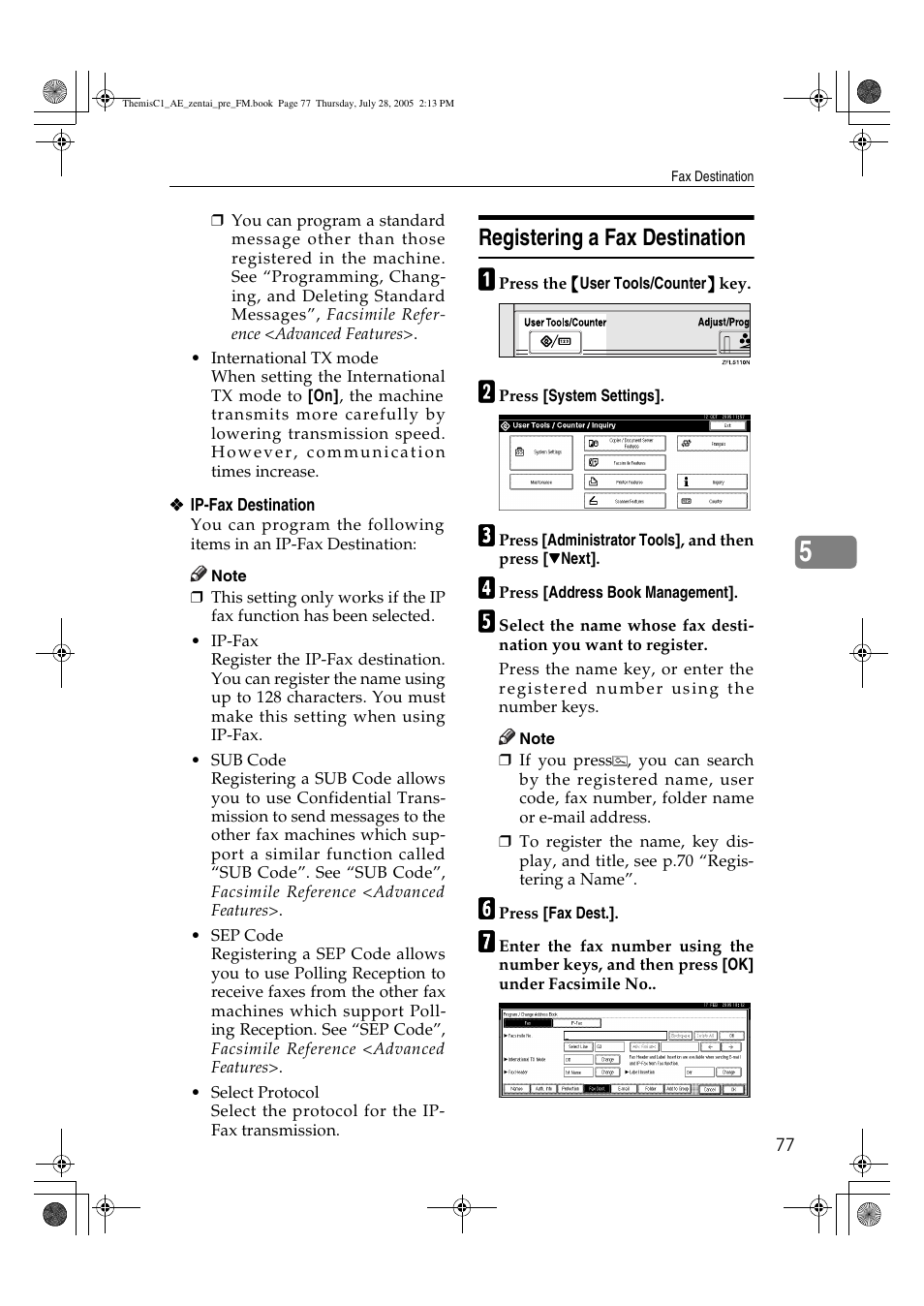 Registering a fax destination | Ricoh Aficio LD132c User Manual | Page 89 / 188