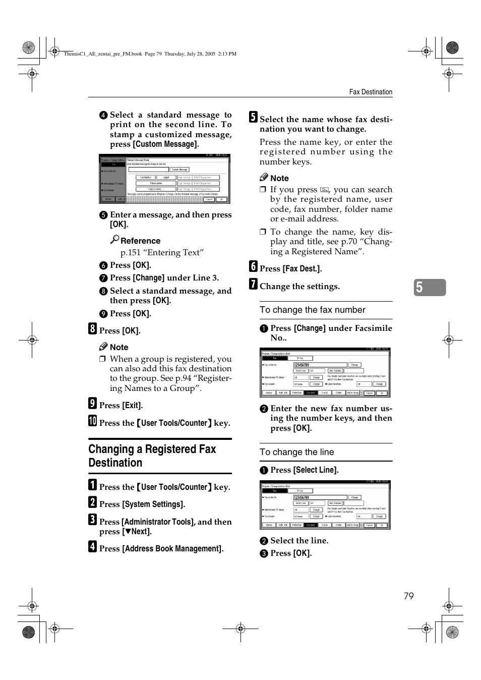 Changing a registered fax destination | Ricoh Aficio LD132c User Manual | Page 91 / 188