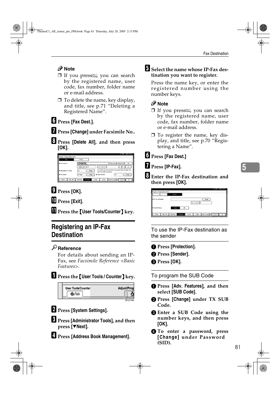 Registering an ip-fax destination | Ricoh Aficio LD132c User Manual | Page 93 / 188