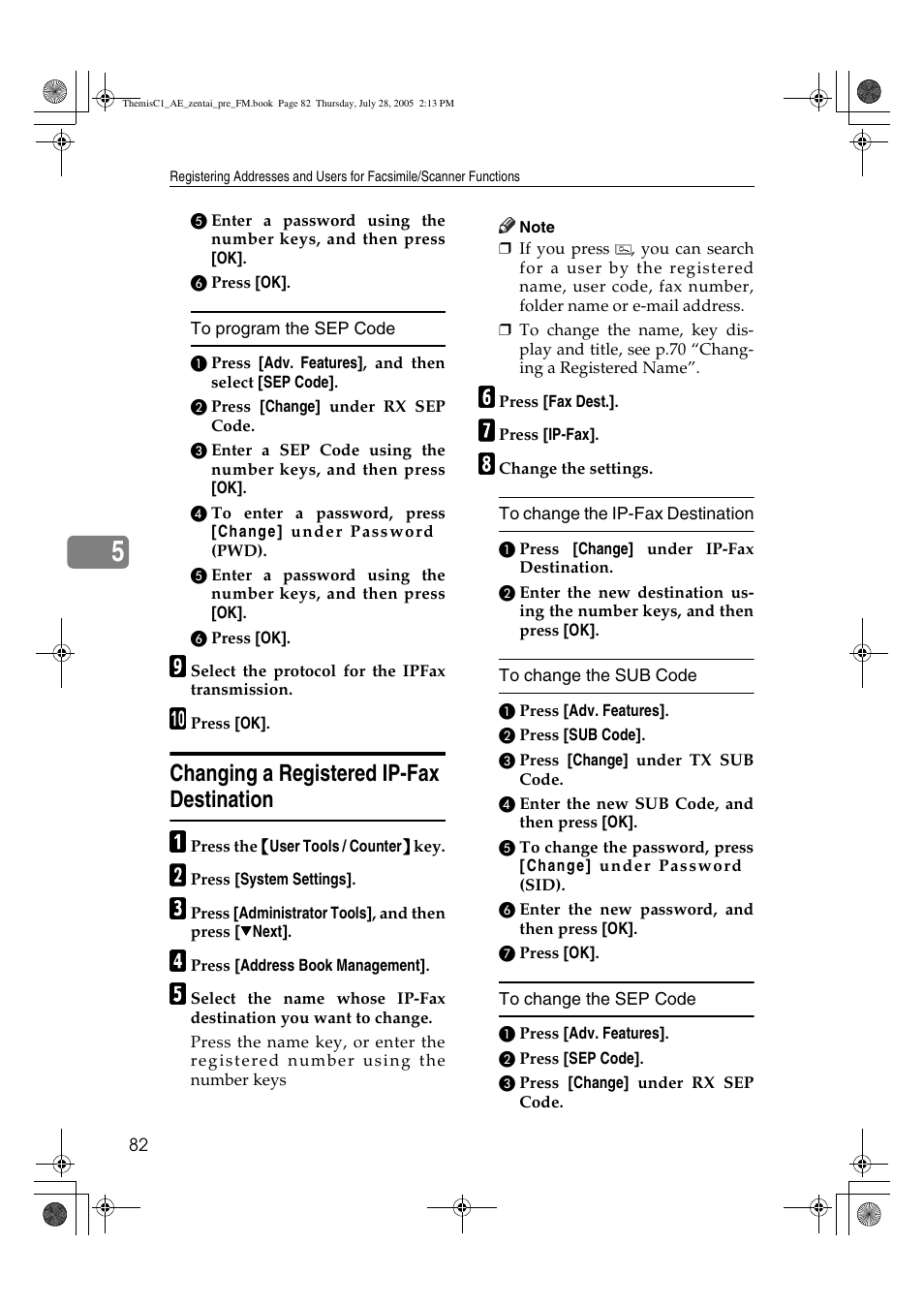 Changing a registered ip-fax destination | Ricoh Aficio LD132c User Manual | Page 94 / 188