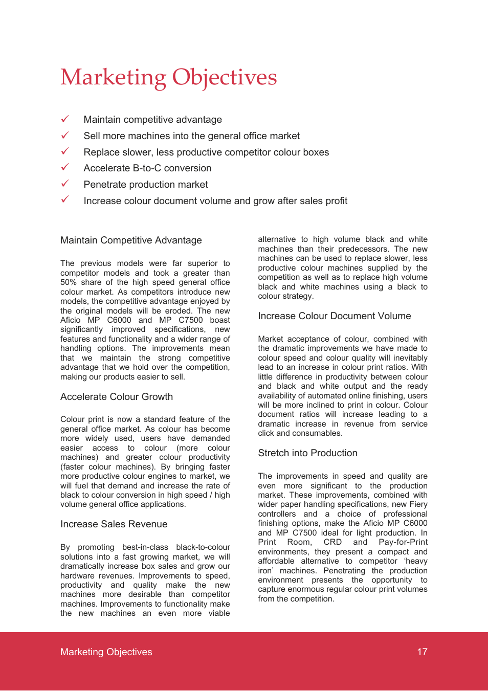 Marketing objectives | Ricoh MP C7500 User Manual | Page 17 / 72