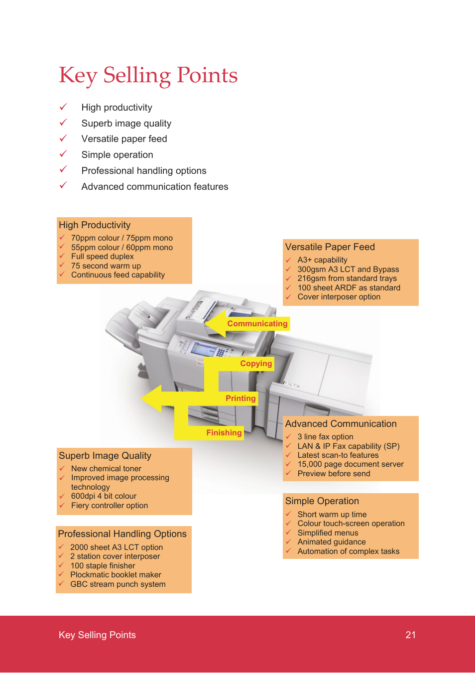 Key selling points | Ricoh MP C7500 User Manual | Page 21 / 72