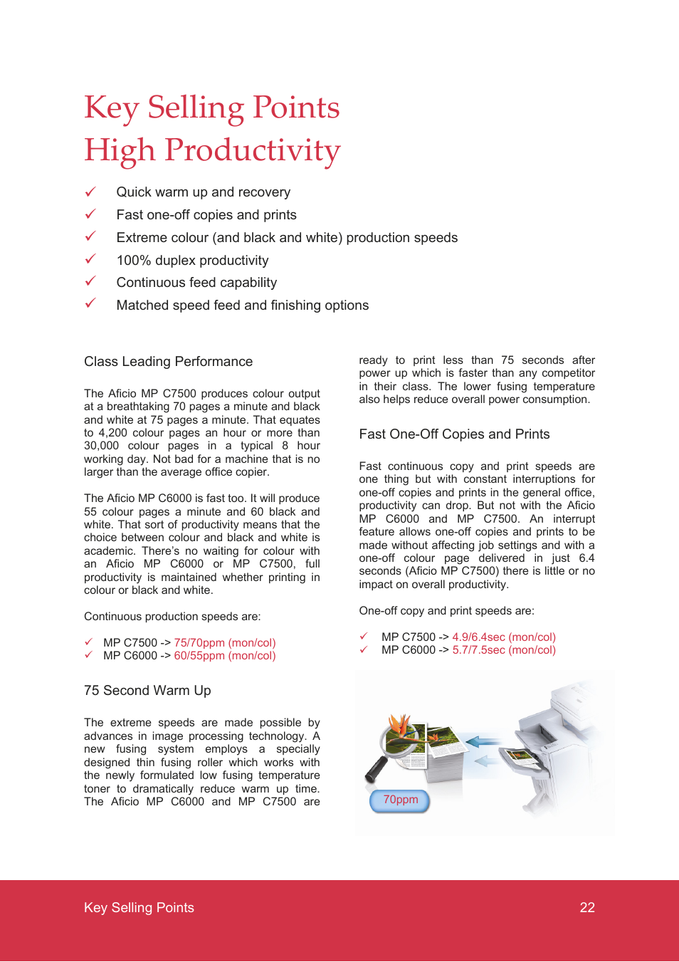Key selling points high productivity | Ricoh MP C7500 User Manual | Page 22 / 72