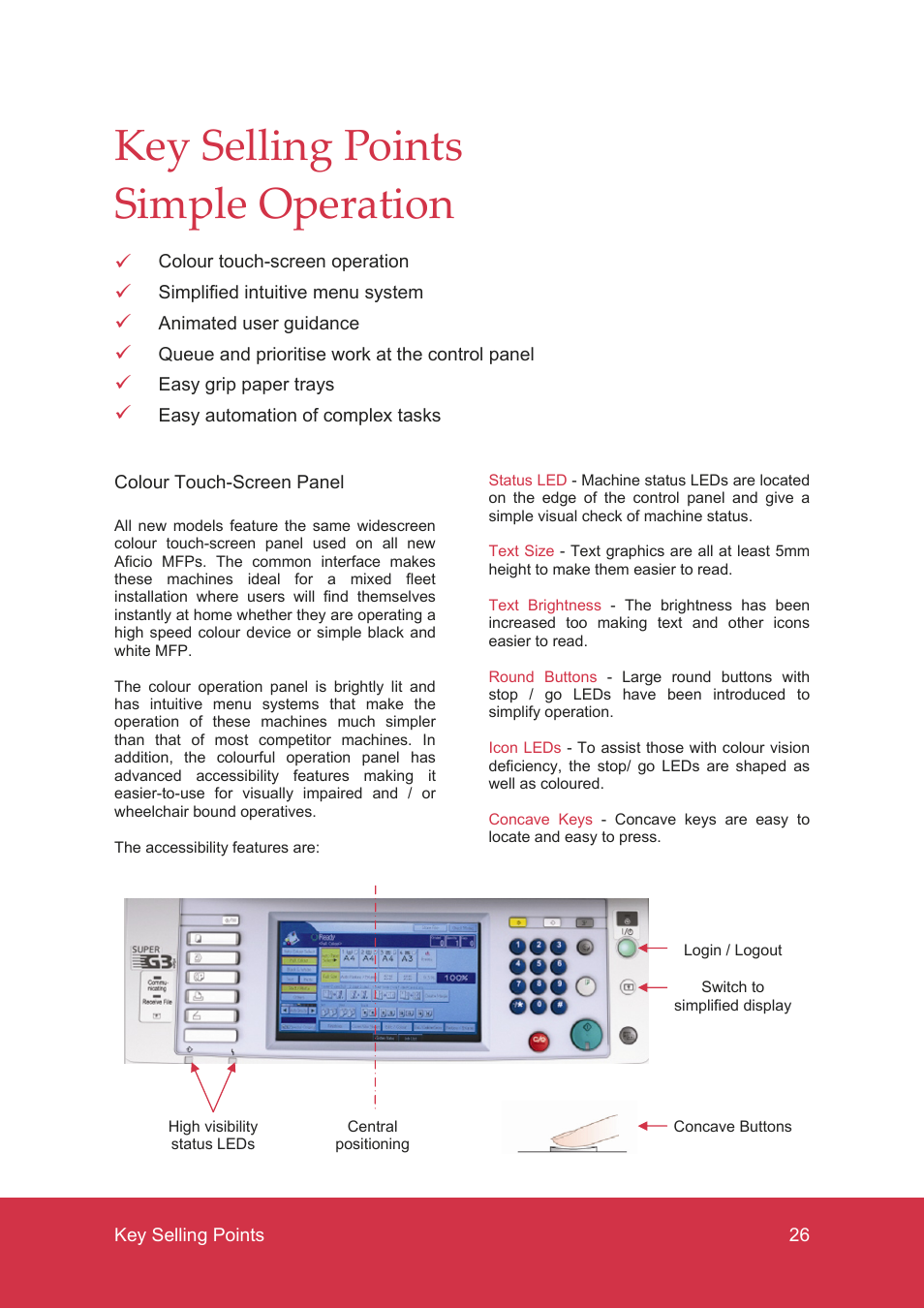 Key selling points simple operation | Ricoh MP C7500 User Manual | Page 26 / 72