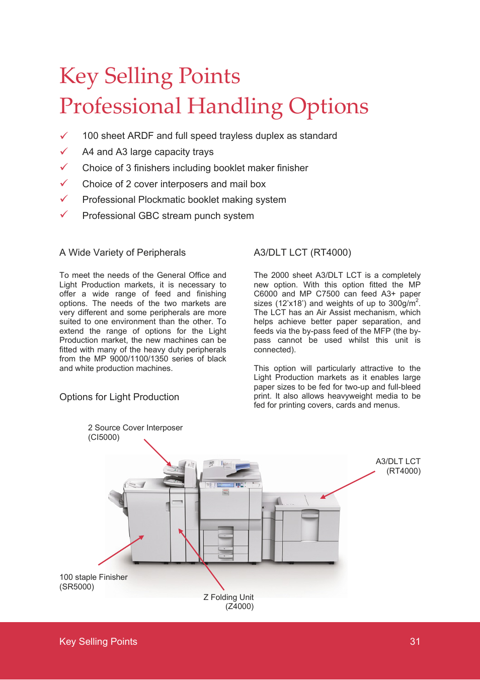 Key selling points professional handling options | Ricoh MP C7500 User Manual | Page 31 / 72
