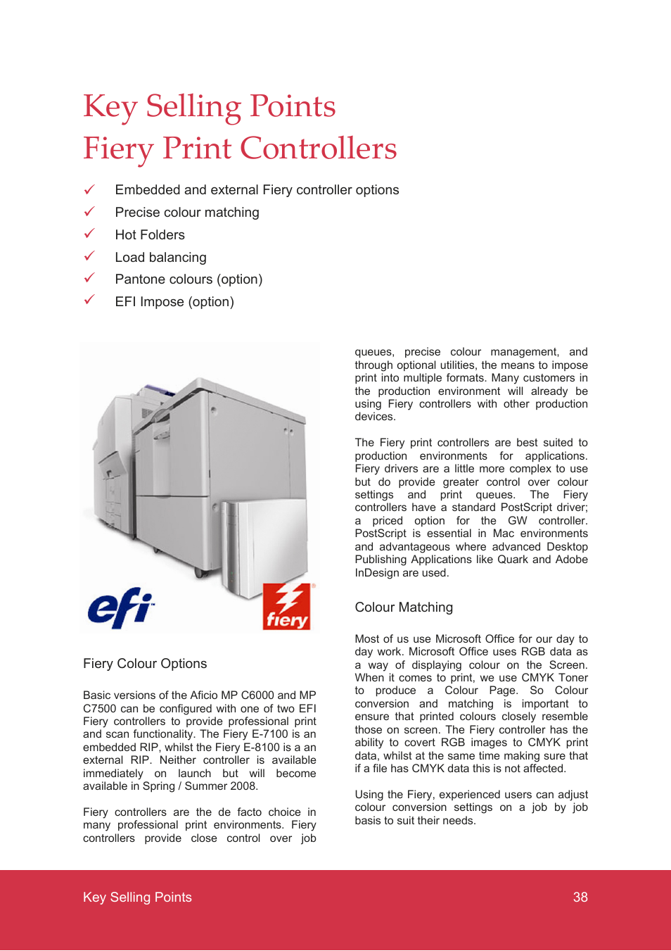 Key selling points fiery print controllers | Ricoh MP C7500 User Manual | Page 38 / 72