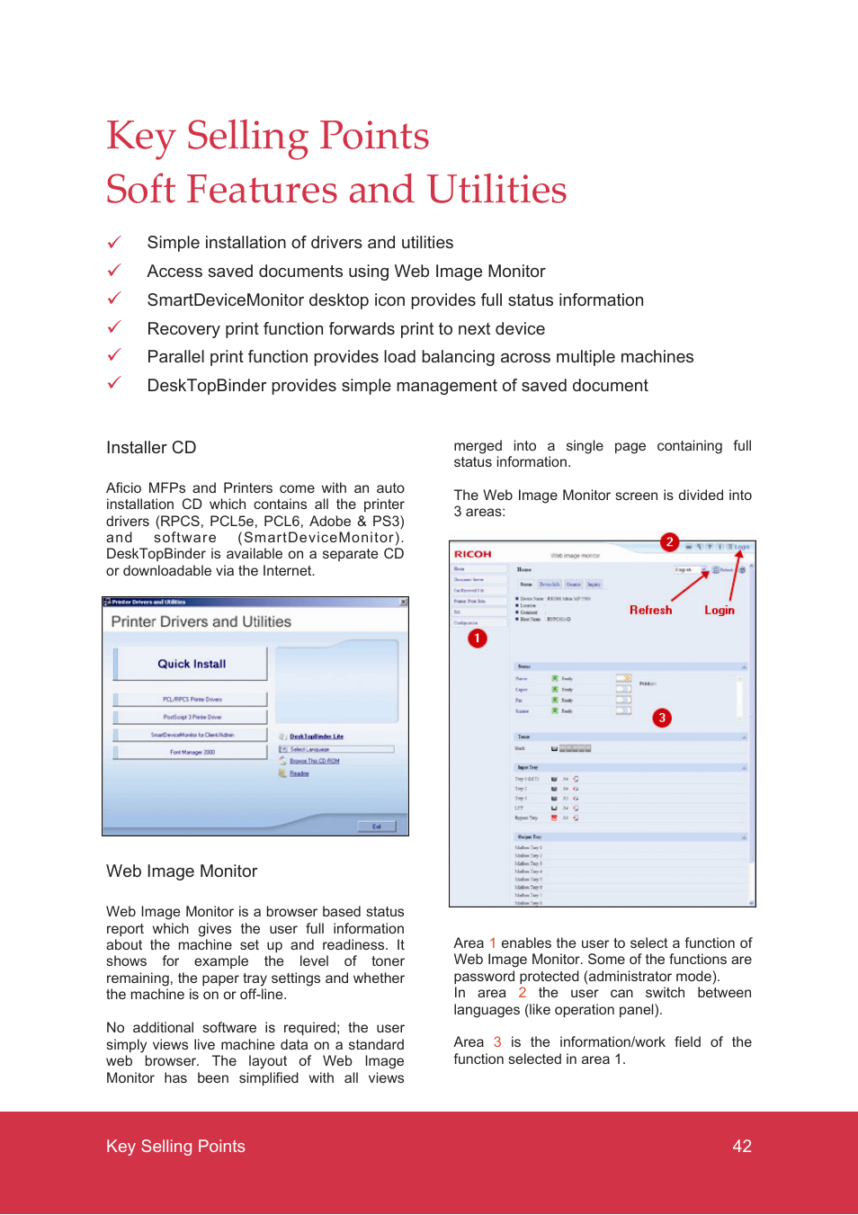 Key selling points soft features and utilities | Ricoh MP C7500 User Manual | Page 42 / 72