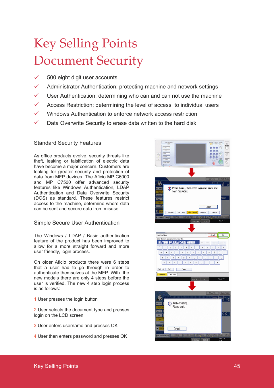 Key selling points document security | Ricoh MP C7500 User Manual | Page 45 / 72