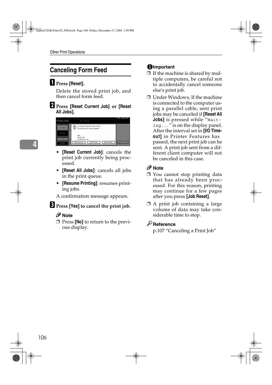 Canceling form feed | Ricoh Aficio 3228C User Manual | Page 112 / 168
