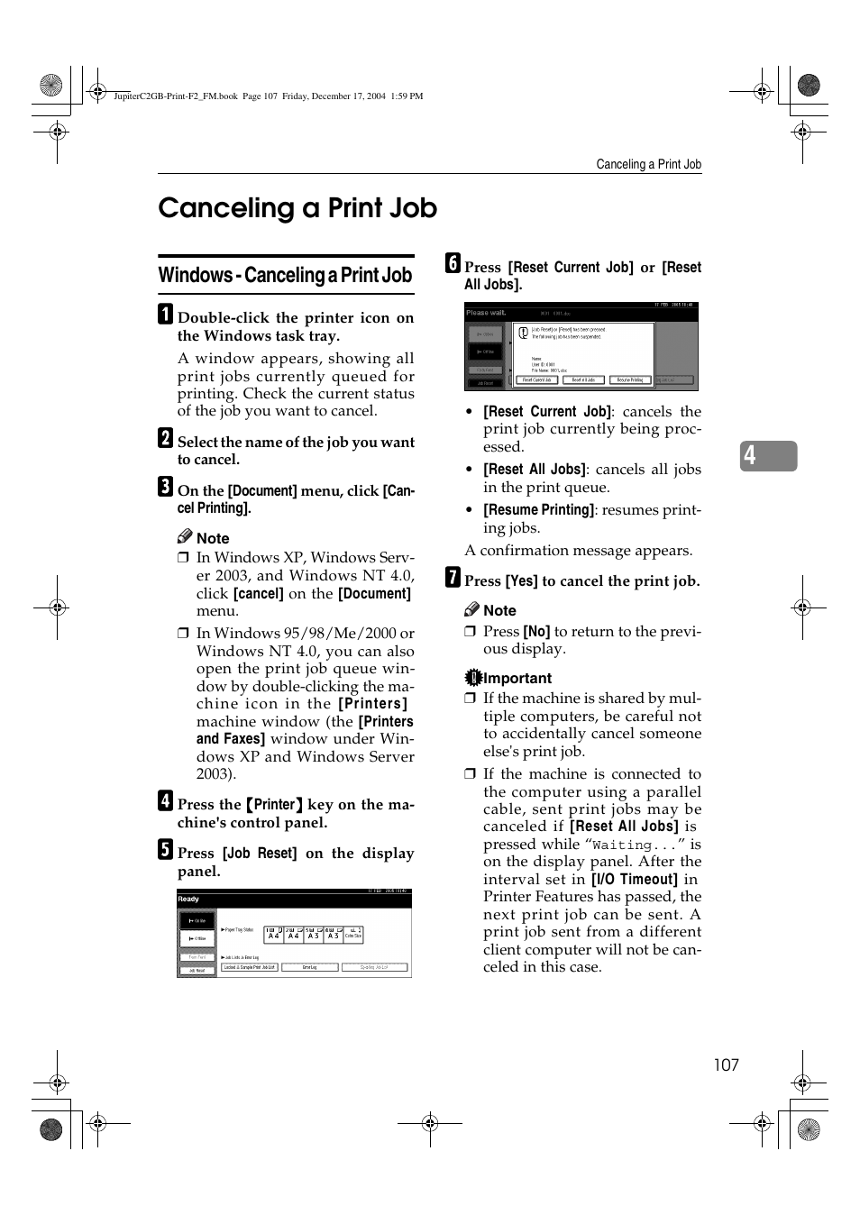 4canceling a print job, Windows - canceling a print job | Ricoh Aficio 3228C User Manual | Page 113 / 168