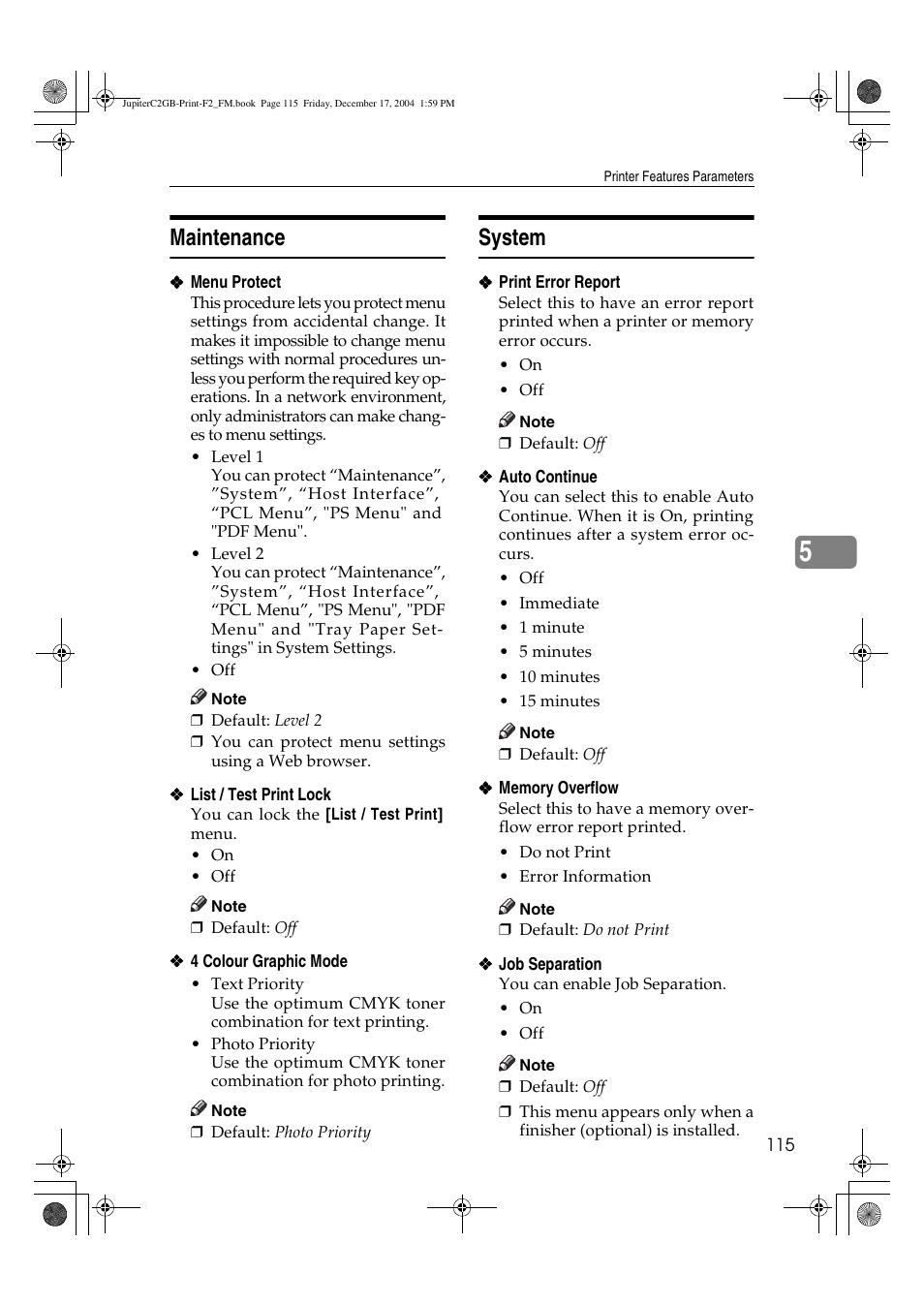 Maintenance, System | Ricoh Aficio 3228C User Manual | Page 121 / 168