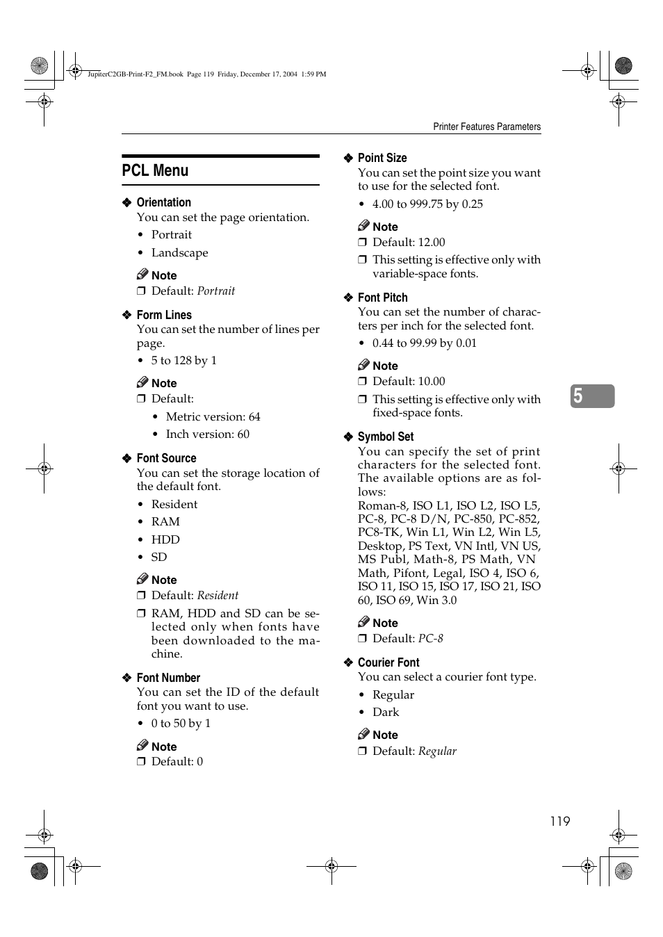 Pcl menu | Ricoh Aficio 3228C User Manual | Page 125 / 168