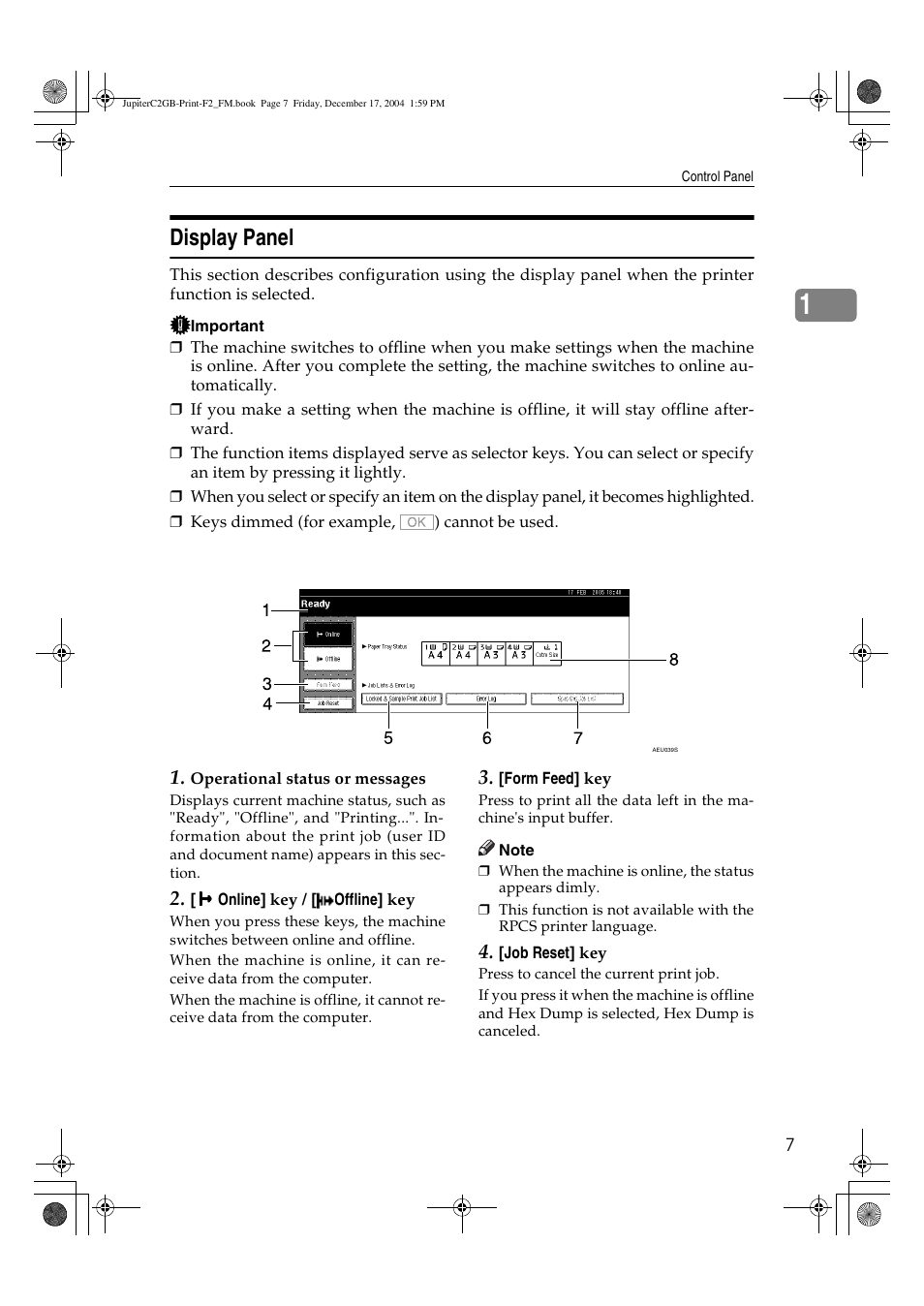 Display panel | Ricoh Aficio 3228C User Manual | Page 13 / 168